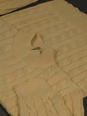Unbranded Men's Cotton Sweater Cream Camel Cable Knit L